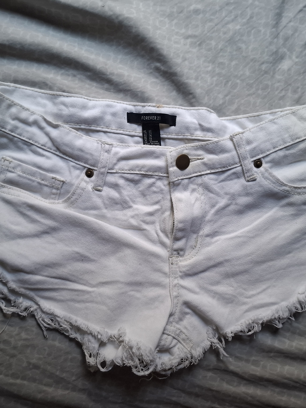 Forever 21 White Frayed Denim Cutoff Shorts